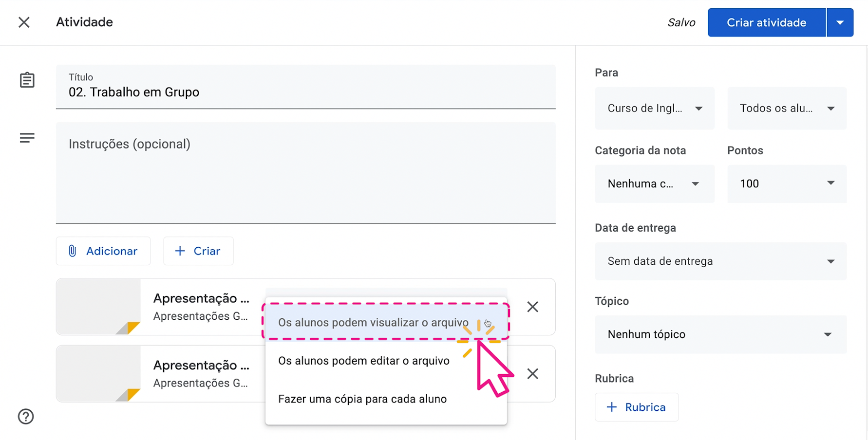 Como criar trabalhos em grupo no Google Sala de Aula 14